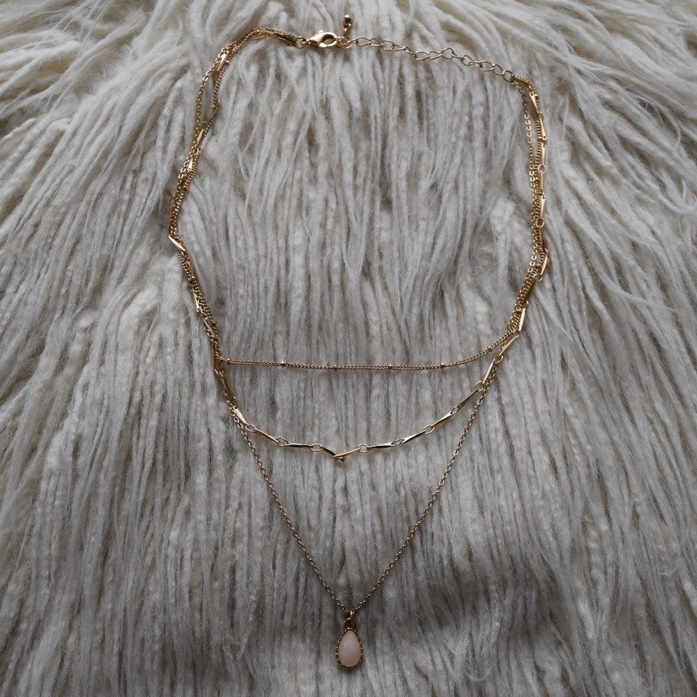 Forever 21 Faux Stone Teardrop Layered Necklace